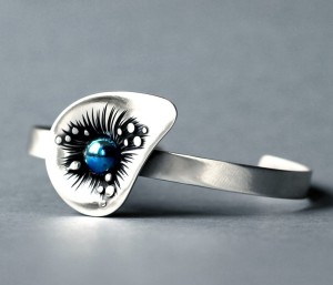 Srebrna bransoletka elegancka, otwarta bransoletka ze srebra i tytanu ROSA