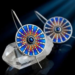 Duże kolczyki ze srebra i tytanu inspirowane egipskim wzornictwem 